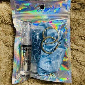 Blue Lip Gloss & Gold Hoops Mini Accessory Bundle